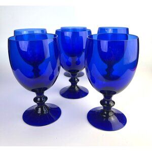 Vintage Bristol Blue Cobalt Hand Blown Goblet glasses Set 6